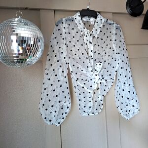 Sheer polkadot top balloon sleeves vici size small
